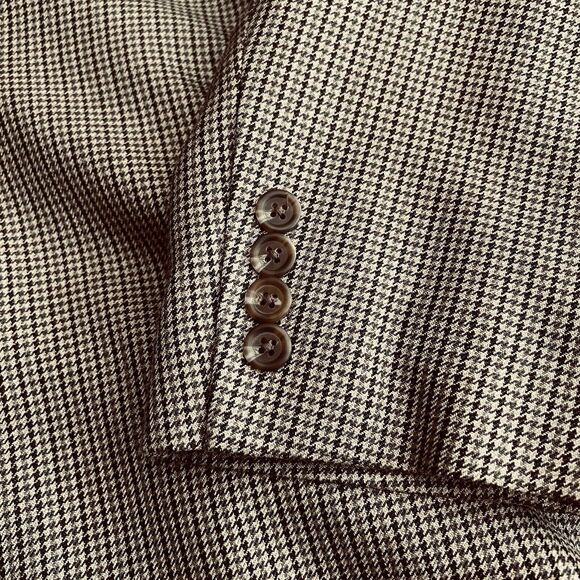 CHAPS Blazer Suit Jacket Mens 46 R Sport Coat Brown Black Houndstooth Silk Wool - Picture 11 of 16